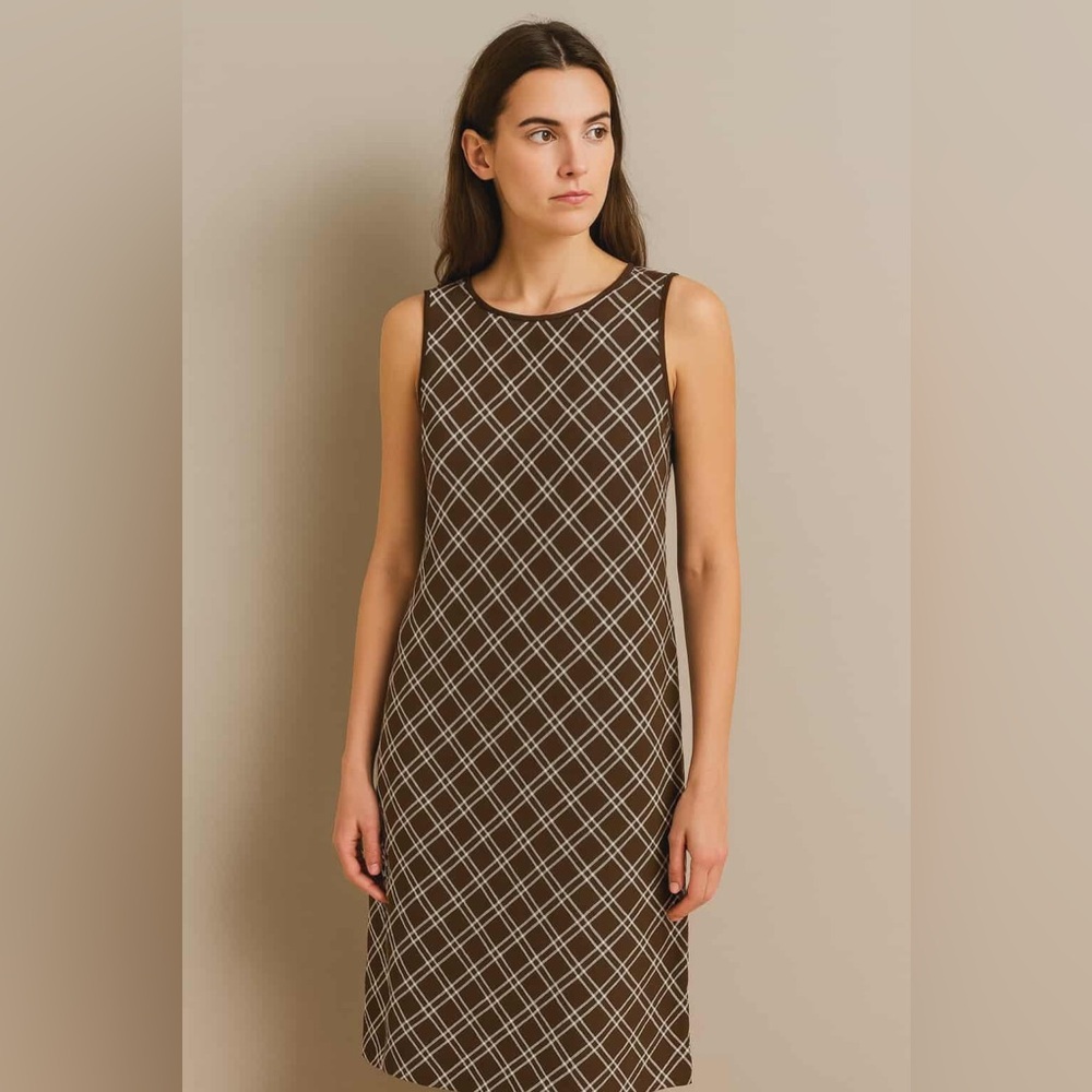 Vintage VIII Mantero 2in1 made in Italy Brown & White Checkered Maxi Dress Y2K